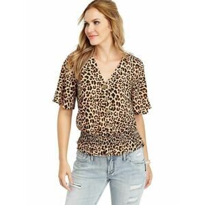 Maurices Button Front Leopard Print Top - Size 2 (XS)